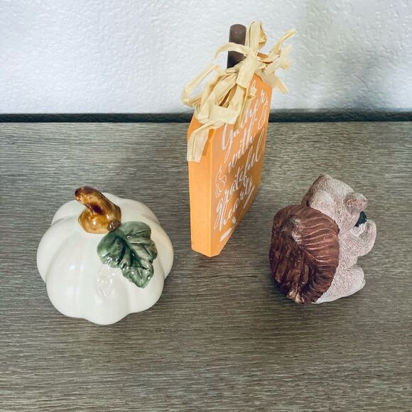 Fall Squirrel Halloween Pumpkin 3-pc Tiered Tray Decor Lot - Picture 2 of 2